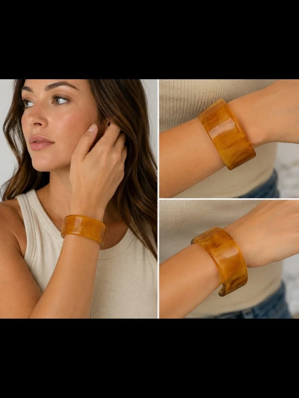 Vintage Bakelite Amber Butterscotch Wide Cuff Bracelet 2.5” Diameter